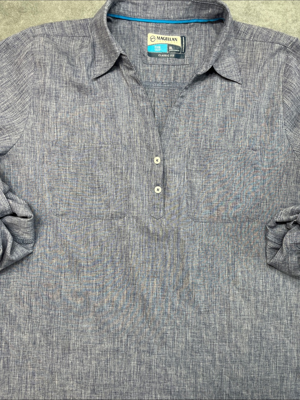 Magellan‎ Outdoors Heathered Gray Pullover with Teal Trim